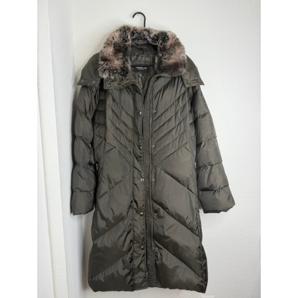London Fog Olive Green Down Puffer Coat Faux Fur Collar Hooded Plus 1X